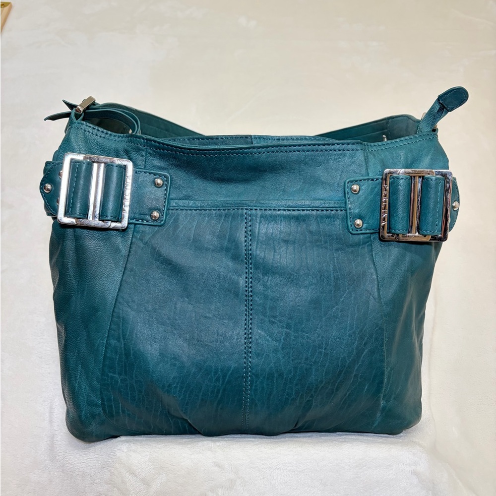 Perlina‎ Teal Shoulder Bag with Buckle Accents